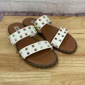 Steve Madden Double Strap Studded White Gold Studs Punk Rock Sandals 7.5 Women's